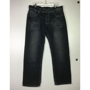 OTB Mens Jeans  38X32 Distressed embroidered StreetWear‎ Blue denim cat whiskers